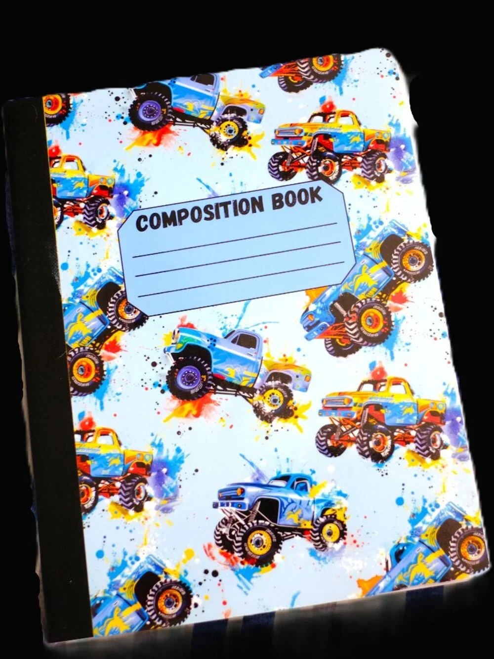 Custom Composition Book & Mini Notebook, Handmade, school, monster truck, blue,